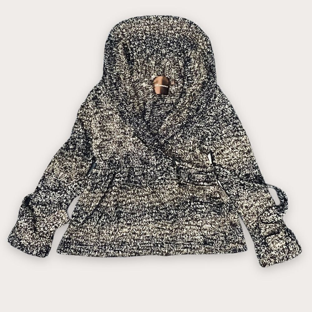 525 America Wool Blend Marled Knit Ombré Fit & Flare Peplum Wrap Cardigan, Med - Picture 15 of 15